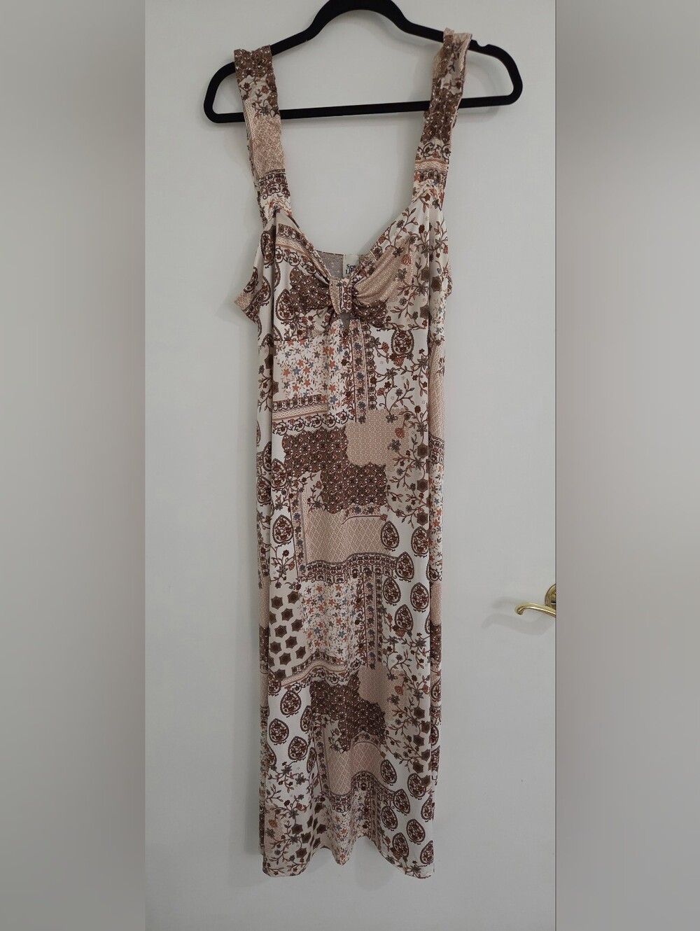 Sew In Love Cream and Brown Patchwork Maxi Dress
